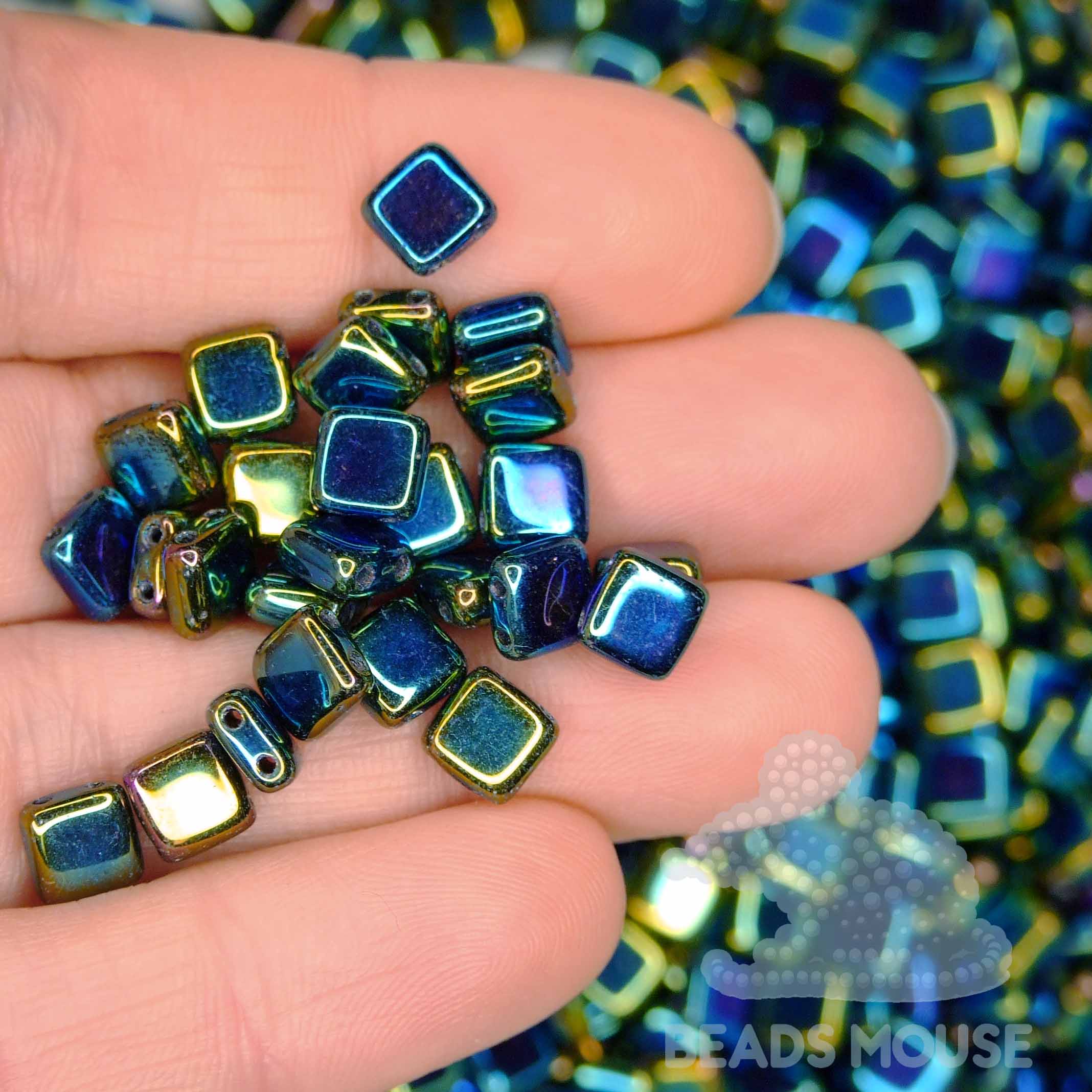 CzechMates Tile Beads 21455JT IRIS Green beadsmouse.co.uk