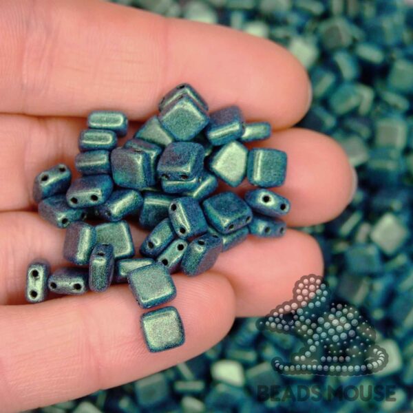 CzechMates Tile Beads 79051MJT Metallic Suede Light Green beadsmouse.co.uk