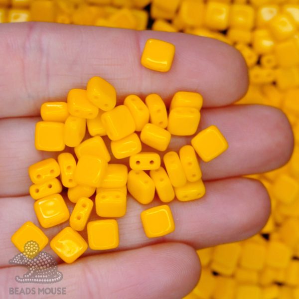 CzechMates Tile Beads 93110 Opaque Yellow Sunflower beadsmouse.co.uk