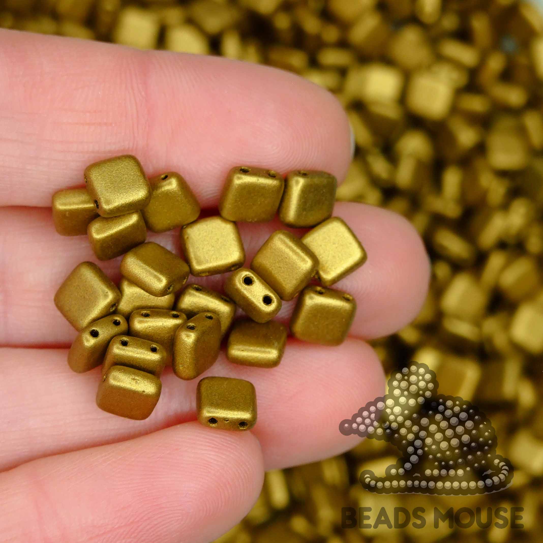 CzechMates Tile Beads K0172 Matte Metallic Aztec Gold beadsmouse.co.uk