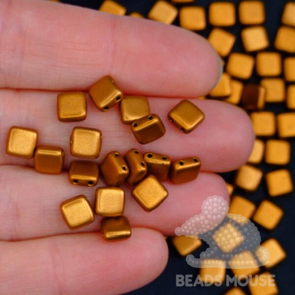 CzechMates Tile Beads K0173 Matte Metallic Goldenrot beadsmouse.co.uk