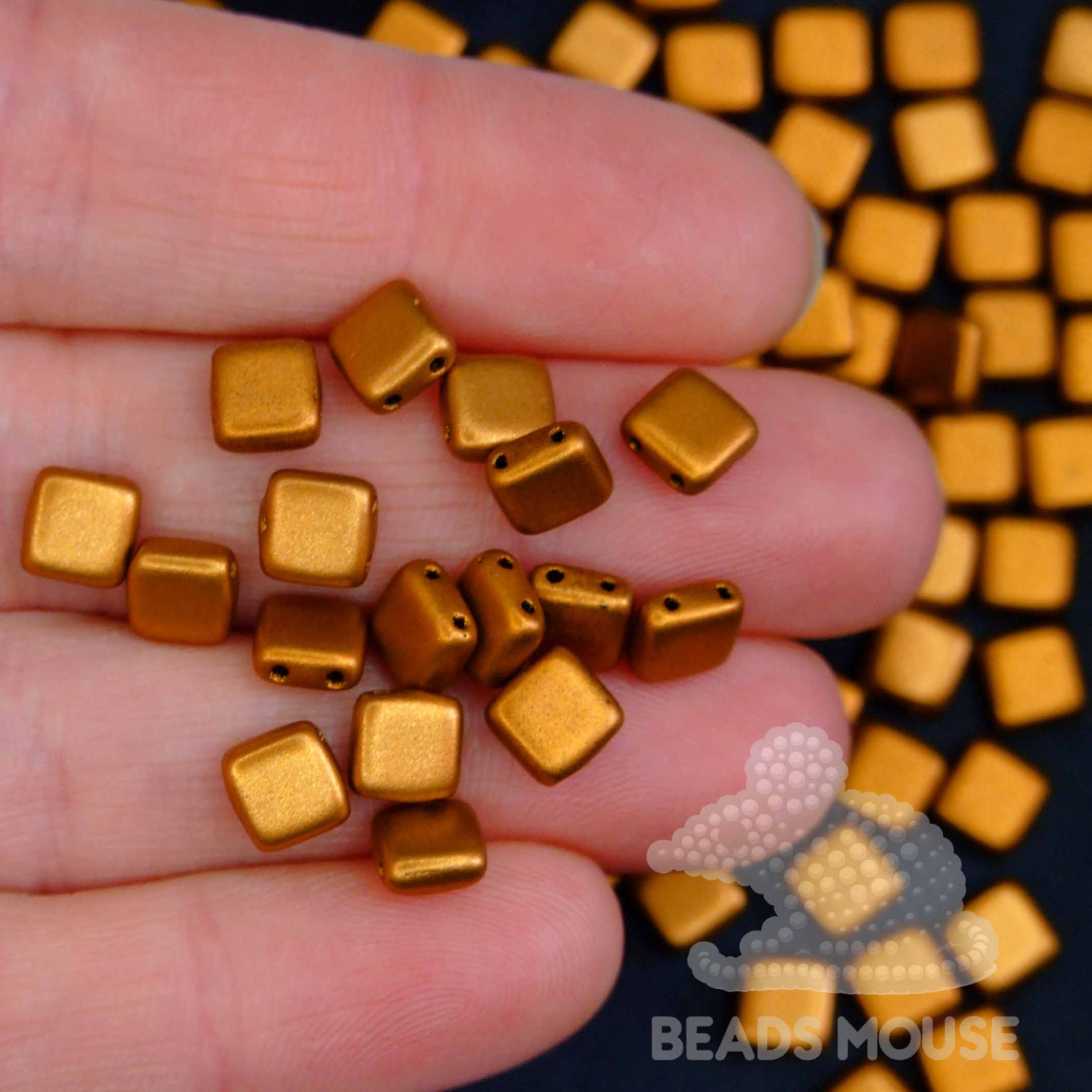 CzechMates Tile Beads K0173 Matte Metallic Goldenrot beadsmouse.co.uk