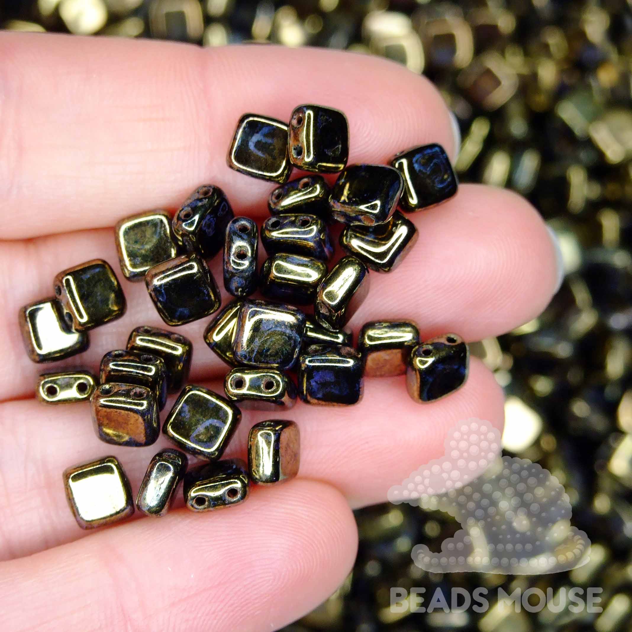 CzechMates Tile Beads LG23980 Jet Bronze Picasso beadsmouse.co.uk