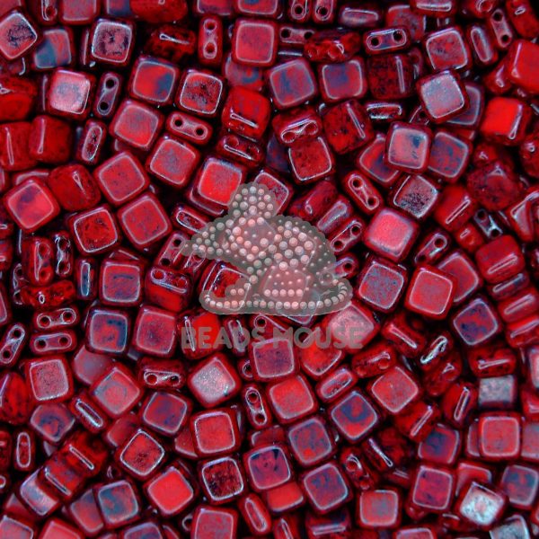 CzechMates Tile Beads TK93200 Opaque Red Picasso beadsmouse.co.uk