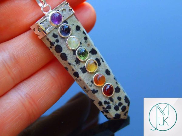 Dalmatian Jasper 7 Chakra Natural Gemstone Pendant Necklace 50cm Michael's UK Jewellery