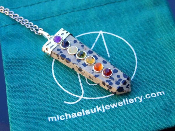 Dalmatian Jasper 7 Chakra Natural Gemstone Pendant Necklace 50cm Michael's UK Jewellery