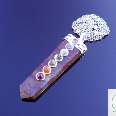 Dark Petrified Wood 7 Chakra Natural Gemstone Pendant Necklace 50cm Michael's UK Jewellery