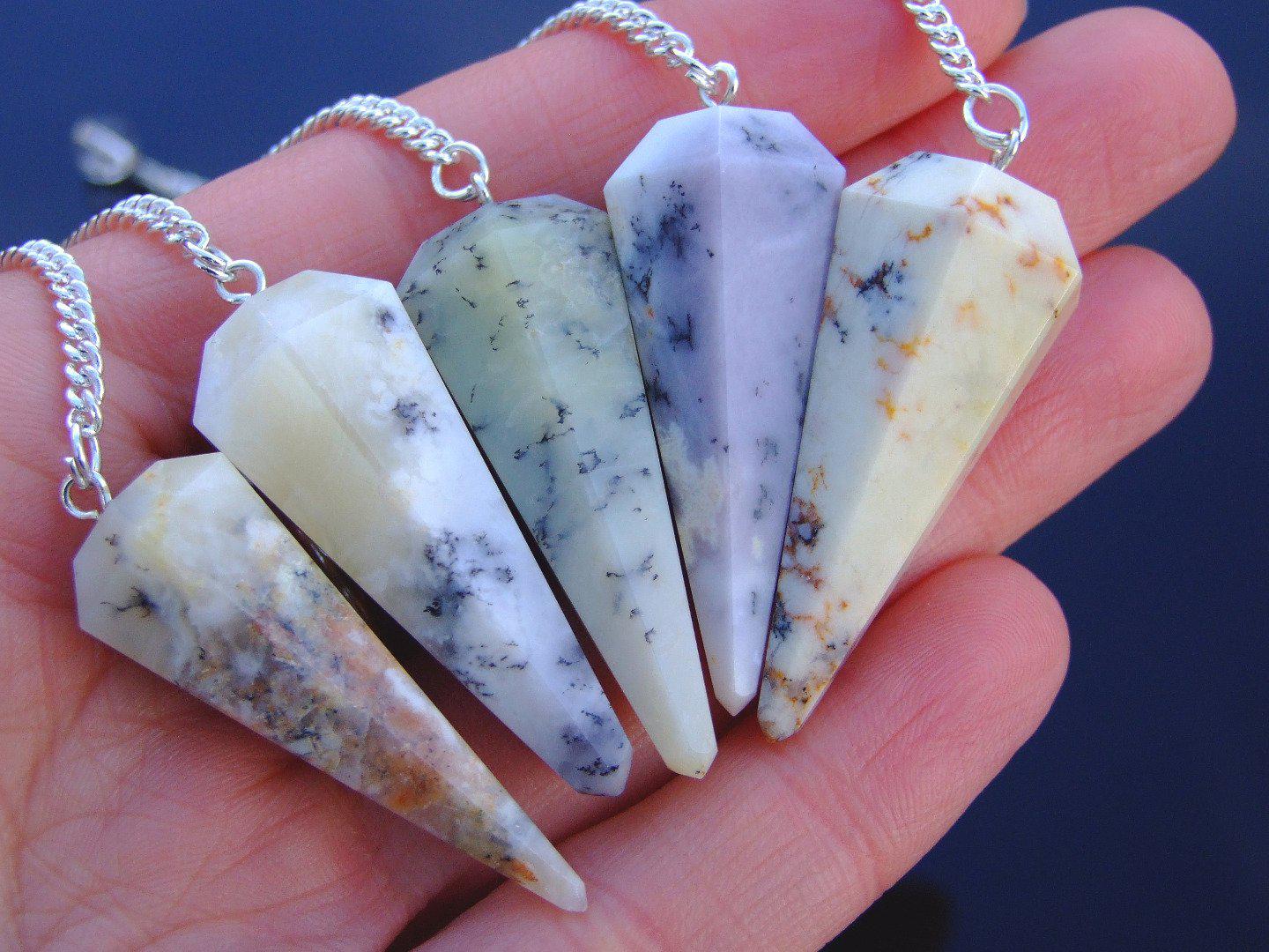 Dendritic Opal Pendulum Natural Gemstone for Dowsing Scrying Divination Meditation Michael's UK Jewellery