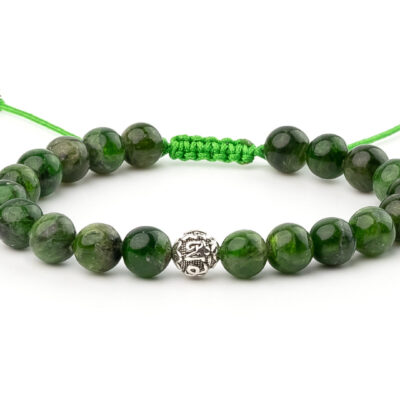 Diopside Bracelet Natural Gemstone Om Sterling Silver Bead 6-9'' Macrame With Box Michael's UK Jewellery