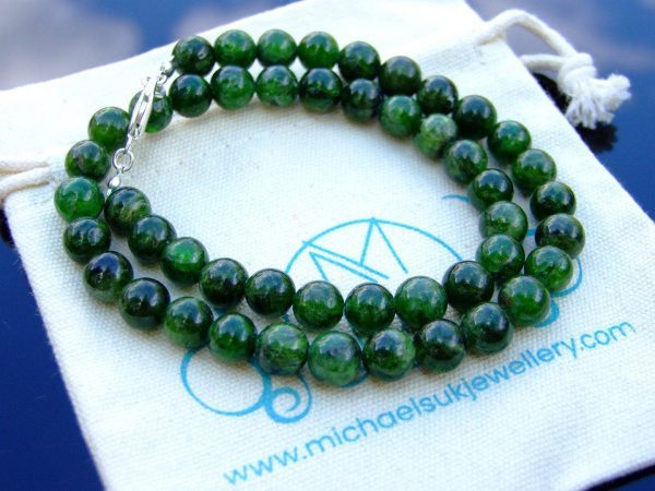 Diopside Natural Gemstone Necklace 8mm Beaded 16-30inch Michael's UK Jewellery