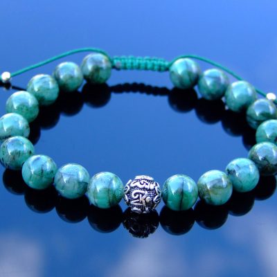Emerald Bracelet Natural Gemstone Om Sterling Silver Bead 6-9'' Macrame With Box Michael's UK Jewellery