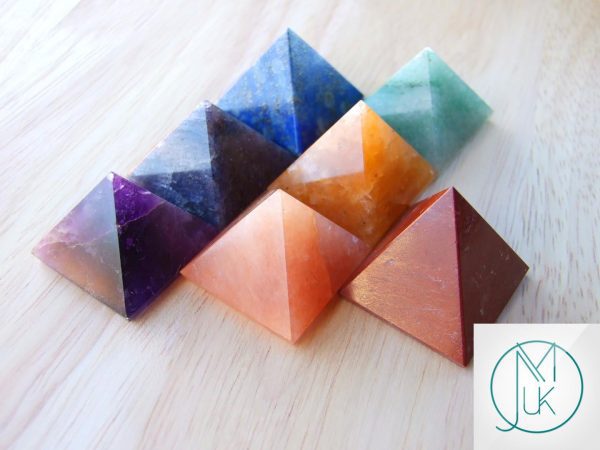 Energy Charged 7 Chakra Pyramids Natural Set with Pouch Michael's UK Jewellery