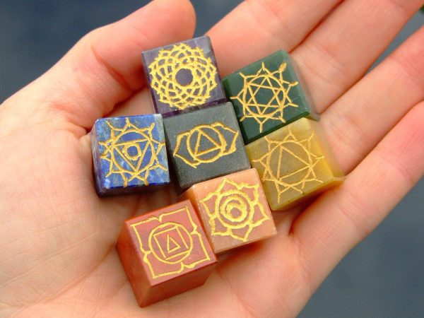 Energy Charged Crystal 7 Chakra Cube Natural Set with Pouch Michael's UK Jewellery