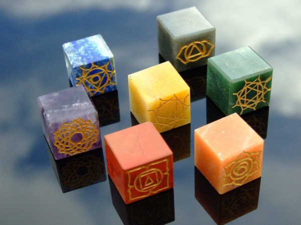 Energy Charged Crystal 7 Chakra Cube Natural Set with Pouch Michael's UK Jewellery