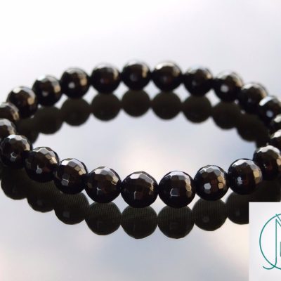 Facelet Black Onyx Natural Gemstone Bracelet 7-8'' Elasticated Michael's UK Jewellery