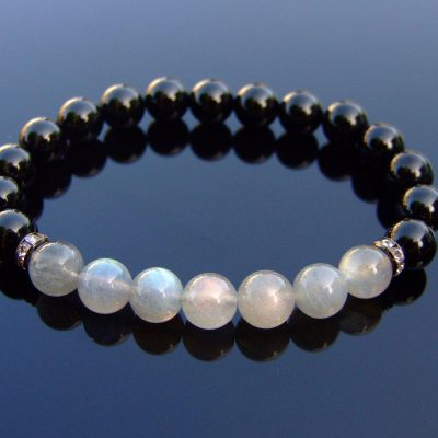 Fire Labradorite and Tourmaline Natural Gemstone Bracelet 6-9'' Elasticated Michael's UK Jewellery