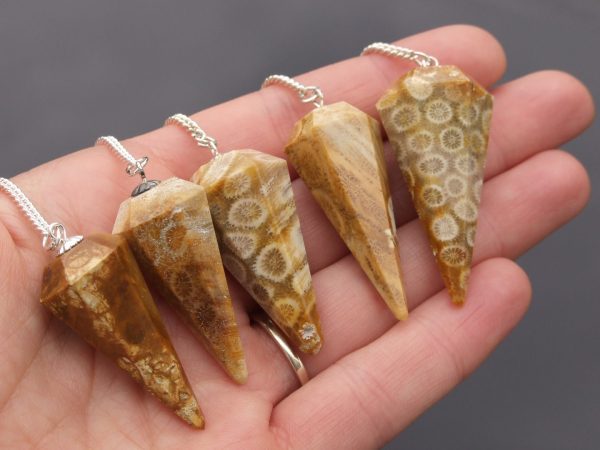 Fossil Coral Pendulum Natural Gemstone for Dowsing Scrying Divination Meditation Michael's UK Jewellery