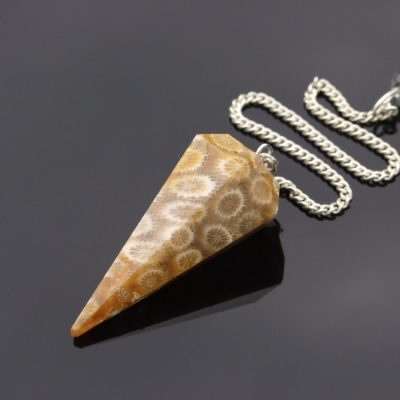 Fossil Coral Pendulum Natural Gemstone for Dowsing Scrying Divination Meditation Michael's UK Jewellery