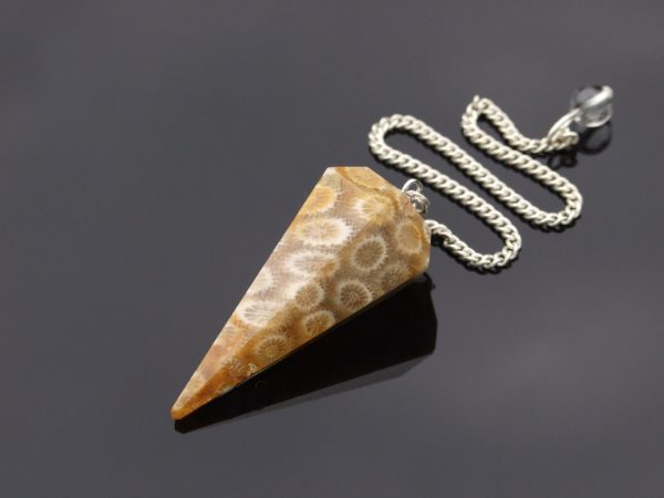 Fossil Coral Pendulum Natural Gemstone for Dowsing Scrying Divination Meditation Michael's UK Jewellery