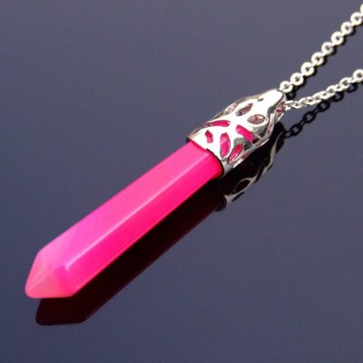 Fuchsia Agate Long Point Pendant Dyed Gemstone Necklace Michael's UK Jewellery