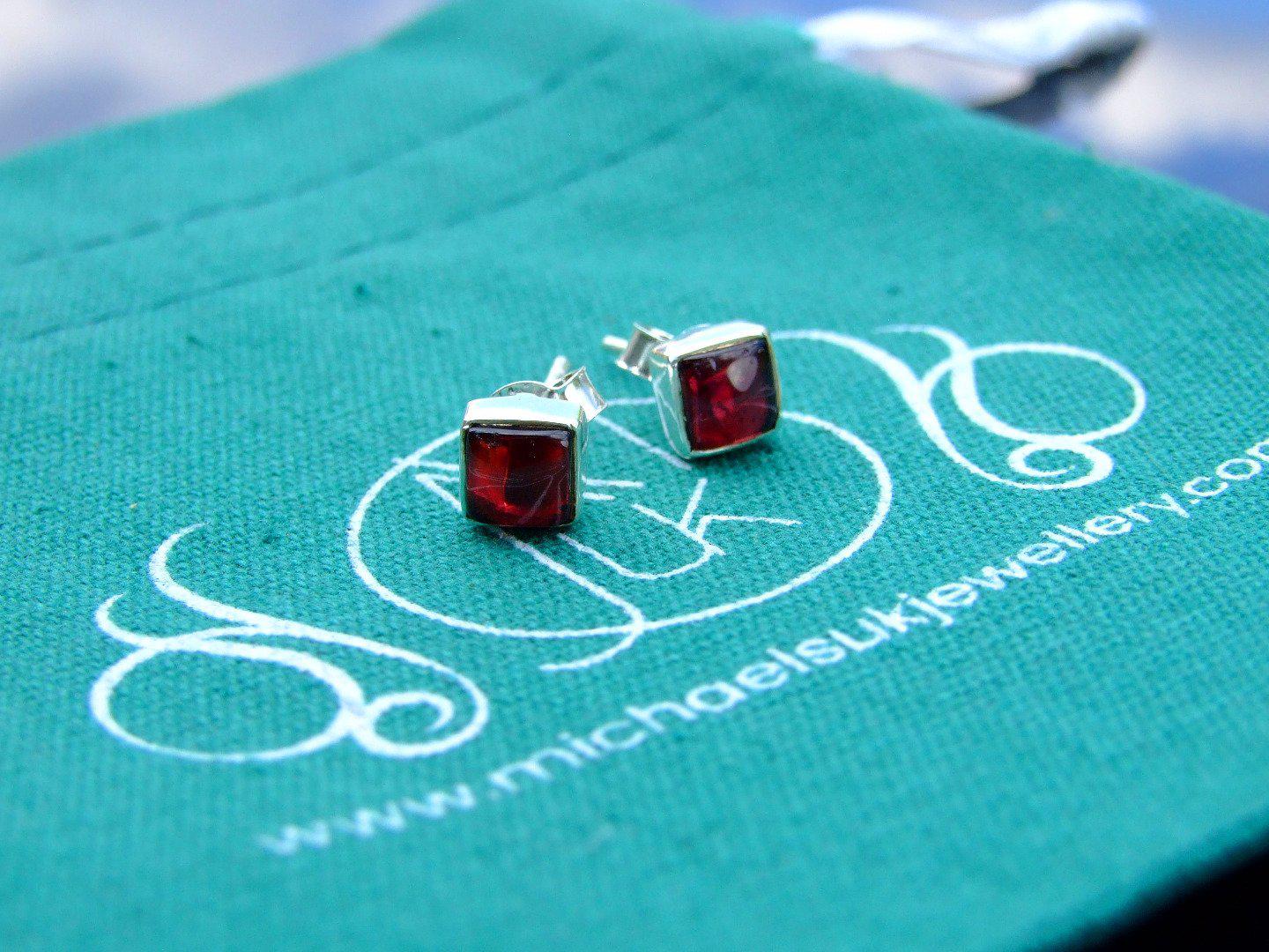 Garnet Natural Gemstone 925 Sterling Silver Earrings Michael's UK Jewellery