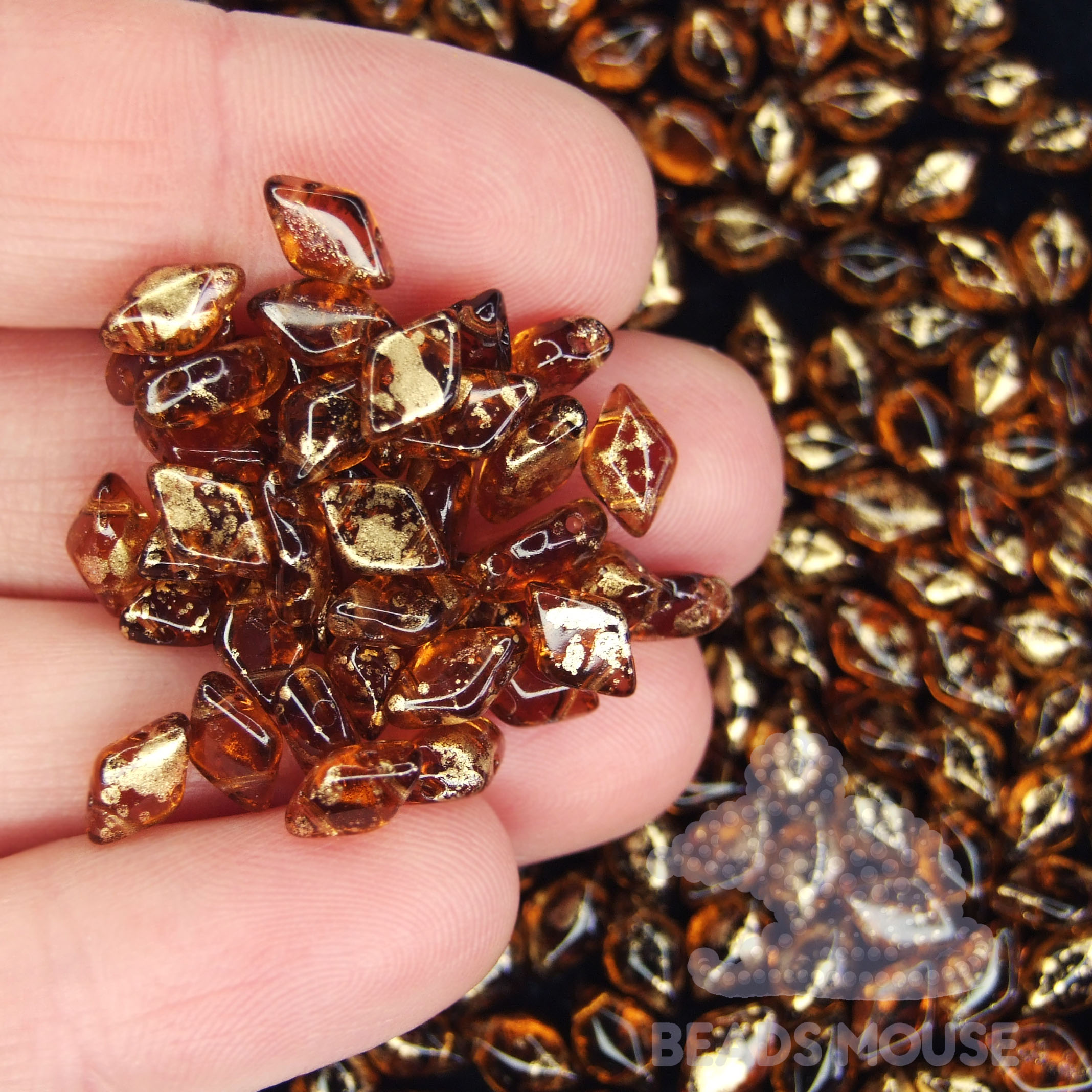 GemDuo Beads Gold Splash Smoky Topaz beadsmouse.co.uk 002