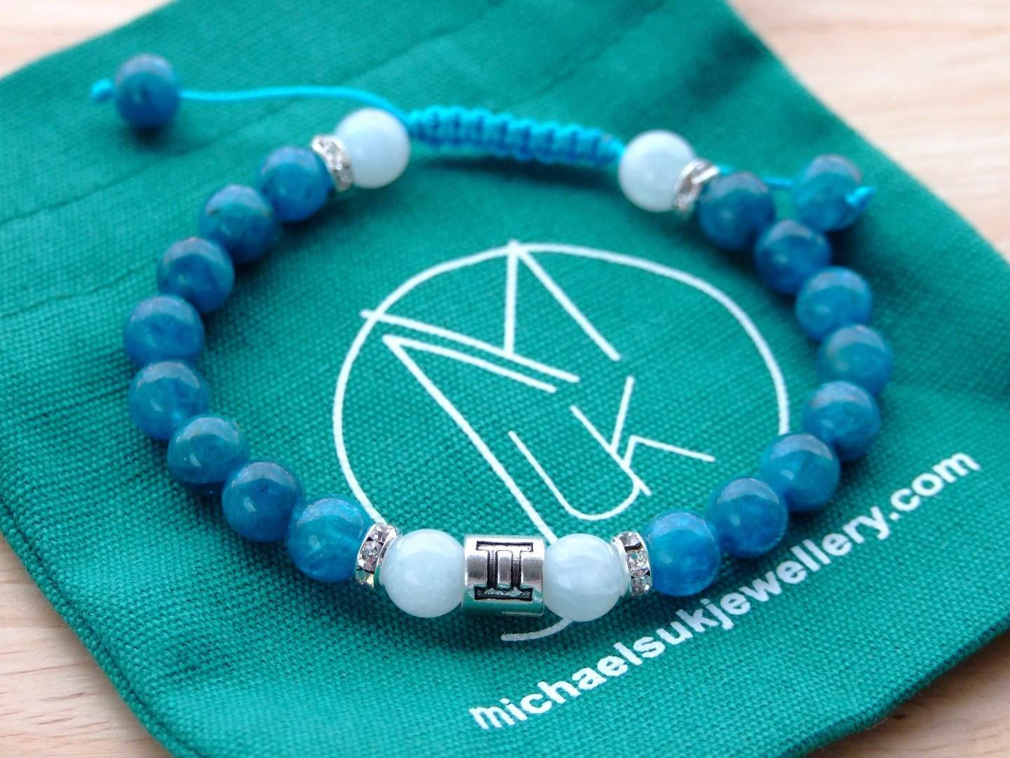Gemini Apatite Moonstone Birthstone Bracelet 6-9'' Macrame Michael's UK Jewellery