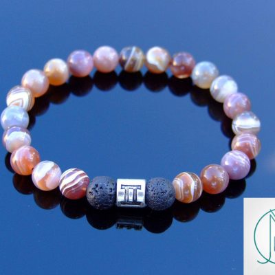 Gemini Botswana Agate Lava Birthstone Bracelet 6-9'' Elasticated Michael's UK Jewellery