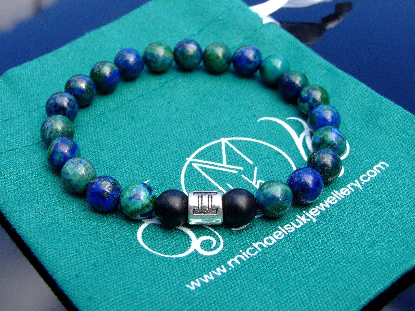 Gemini Chrysocolla Onyx Birthstone Bracelet 6-9'' Elasticated Michael's UK Jewellery