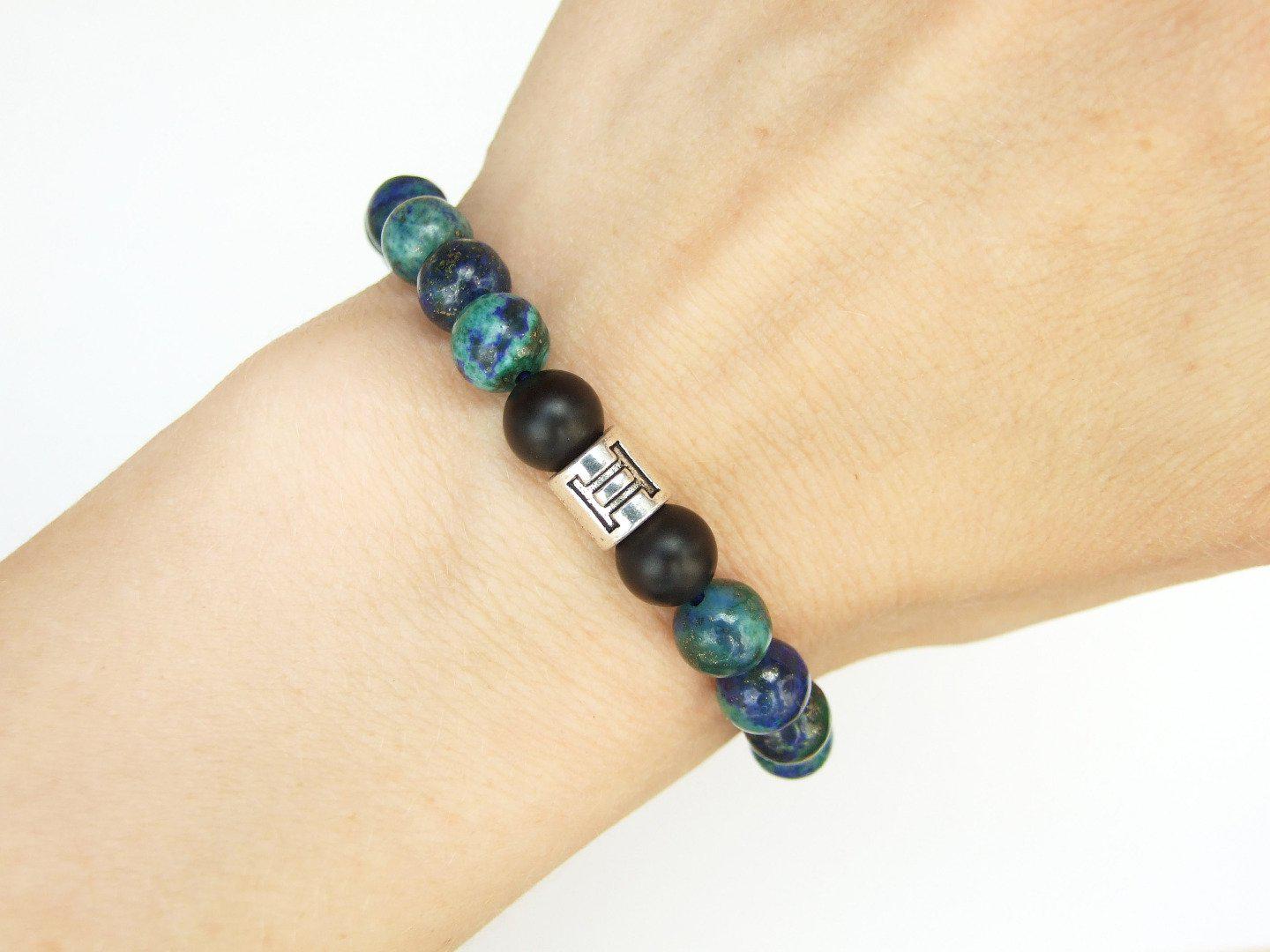 Gemini Chrysocolla Onyx Birthstone Bracelet 6-9'' Elasticated Michael's UK Jewellery