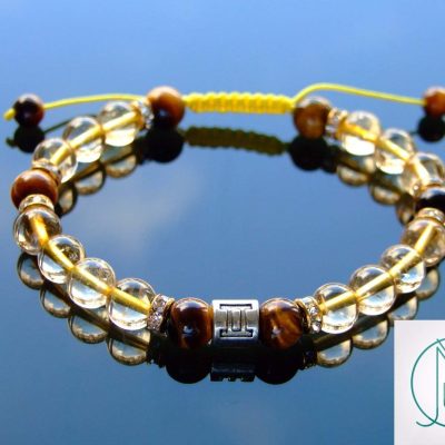 Gemini Citrine Tigers Eye Birthstone Bracelet 6-9'' Macrame Michael's UK Jewellery