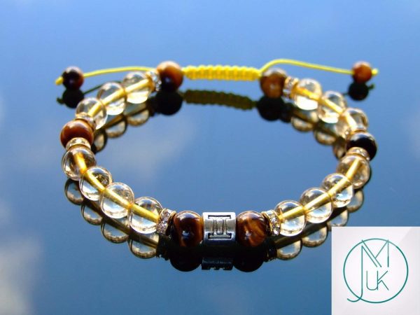 Gemini Citrine Tigers Eye Birthstone Bracelet 6-9'' Macrame Michael's UK Jewellery