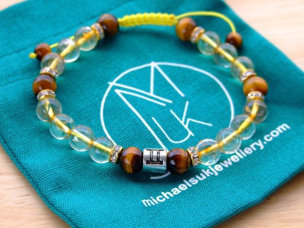 Gemini Citrine Tigers Eye Birthstone Bracelet 6-9'' Macrame Michael's UK Jewellery