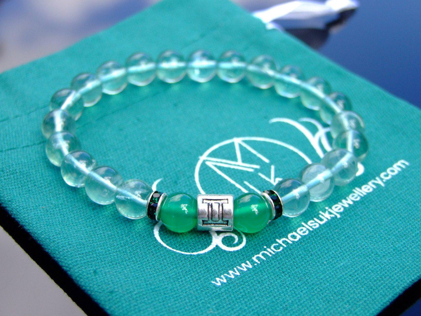 Gemini Green Fluorite Birthstone Bracelet 6-9'' Elasticated Michael's UK Jewellery