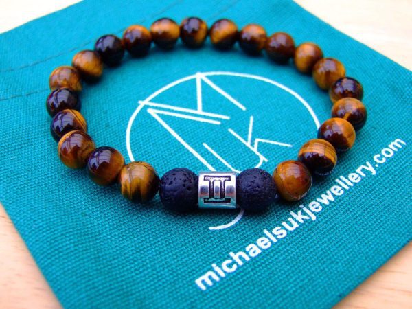 Gemini Tiger Eye Lava Birthstone Bracelet 6-9'' Elasticated Michael's UK Jewellery