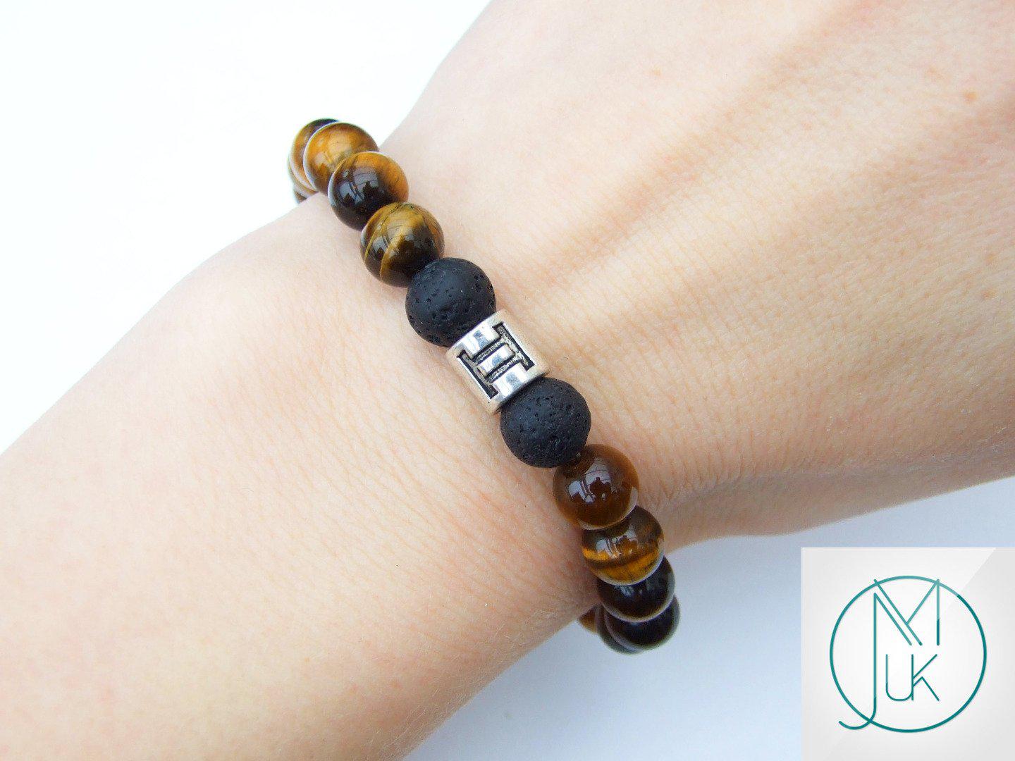 Gemini Tiger Eye Lava Birthstone Bracelet 6-9'' Elasticated Michael's UK Jewellery