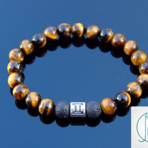 Gemini Tiger Eye Lava Birthstone Bracelet 6-9'' Elasticated Michael's UK Jewellery