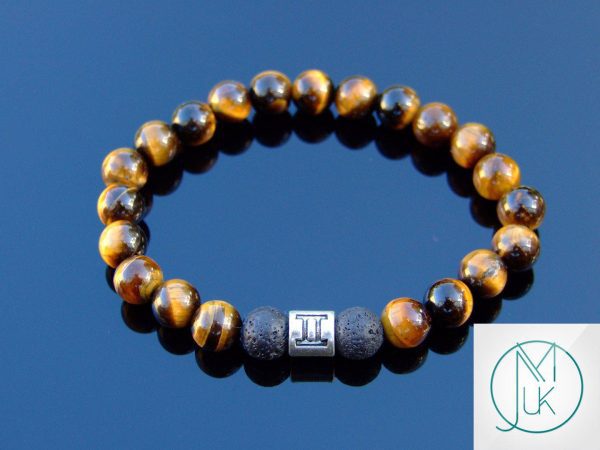 Gemini Tiger Eye Lava Birthstone Bracelet 6-9'' Elasticated Michael's UK Jewellery