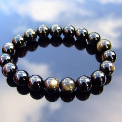 Gold Obsidian 10mm Natural Gemstone Bracelet 6-9'' Elasticated Michael's UK Jewellery