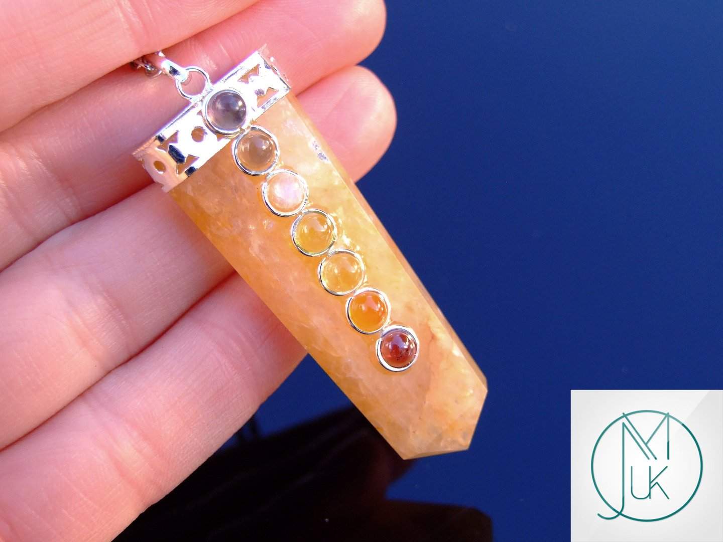 Golden Quartz 7 Chakra Natural Gemstone Pendant Necklace 50cm Michael's UK Jewellery