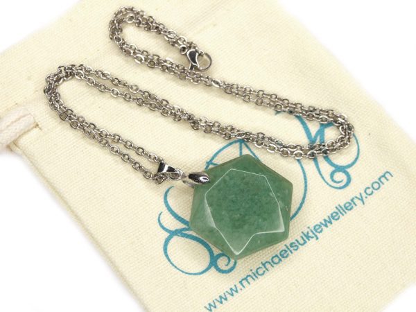 Green Aventurine Hexagon Pendant Natural Gemstone Necklace Michael's UK Jewellery