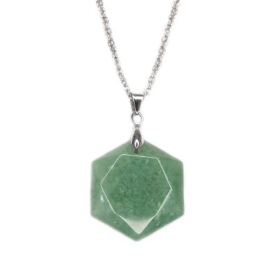 Gemstone Necklace Green Aventurine Hexagon Pendant Natural beads mouse