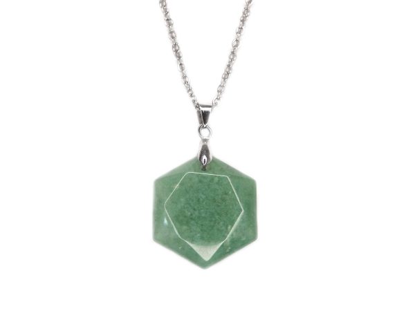 Gemstone Necklace Green Aventurine Hexagon Pendant Natural beads mouse