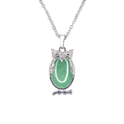 Green Aventurine Necklace Owl Pendant Natural Gemstone With Pouch Michael's UK Jewellery
