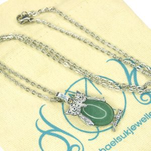 Green Aventurine Necklace Owl Pendant Natural Gemstone With Pouch Michael's UK Jewellery