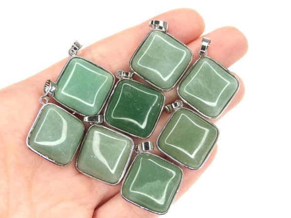 Green Aventurine Necklace Square Shape Pendant Natural Gemstone with Pouch Michael's UK Jewellery