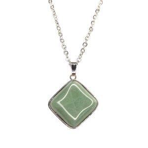 Green Aventurine Necklace Square Shape Pendant Natural Gemstone with Pouch Michael's UK Jewellery