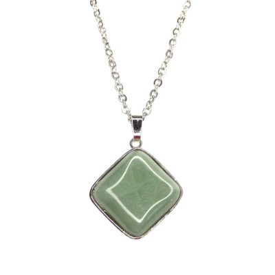 Gemstone Necklace Green Aventurine Square Pendant Natural beads mouse