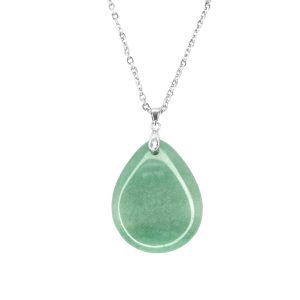 Green Aventurine Necklace Tear Pendant Natural Gemstone 50cm Chain with Pouch Michael's UK Jewellery
