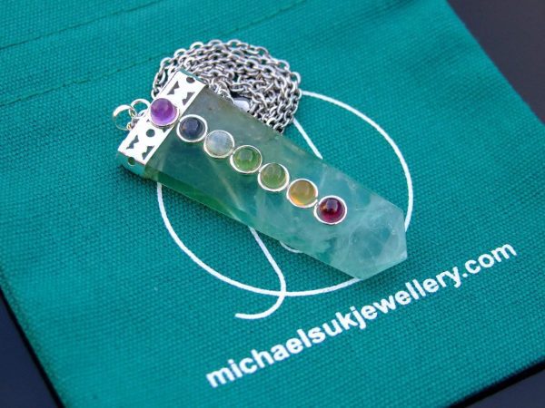 Green Fluorite 7 Chakra Natural Gemstone Pendant Necklace 50cm Michael's UK Jewellery